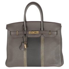 Hermes Étain Clemence Graphite Gris Fonce Lizard Club Birkin 35 PBHW