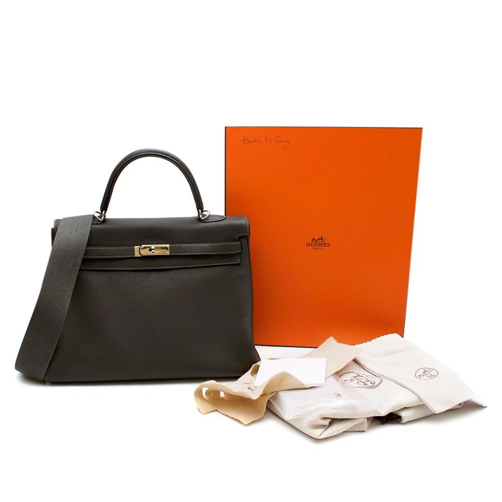 Hermes Etain Clemence Leather Kelly 35 PHW

Arguably the holy grail of bags the Hermes Kelly is absolutely iconic.

-Made of soft textured Clemence taurillion leather  
-Iconic fastening to the front 
-Palladium hardware  
-etain colour             