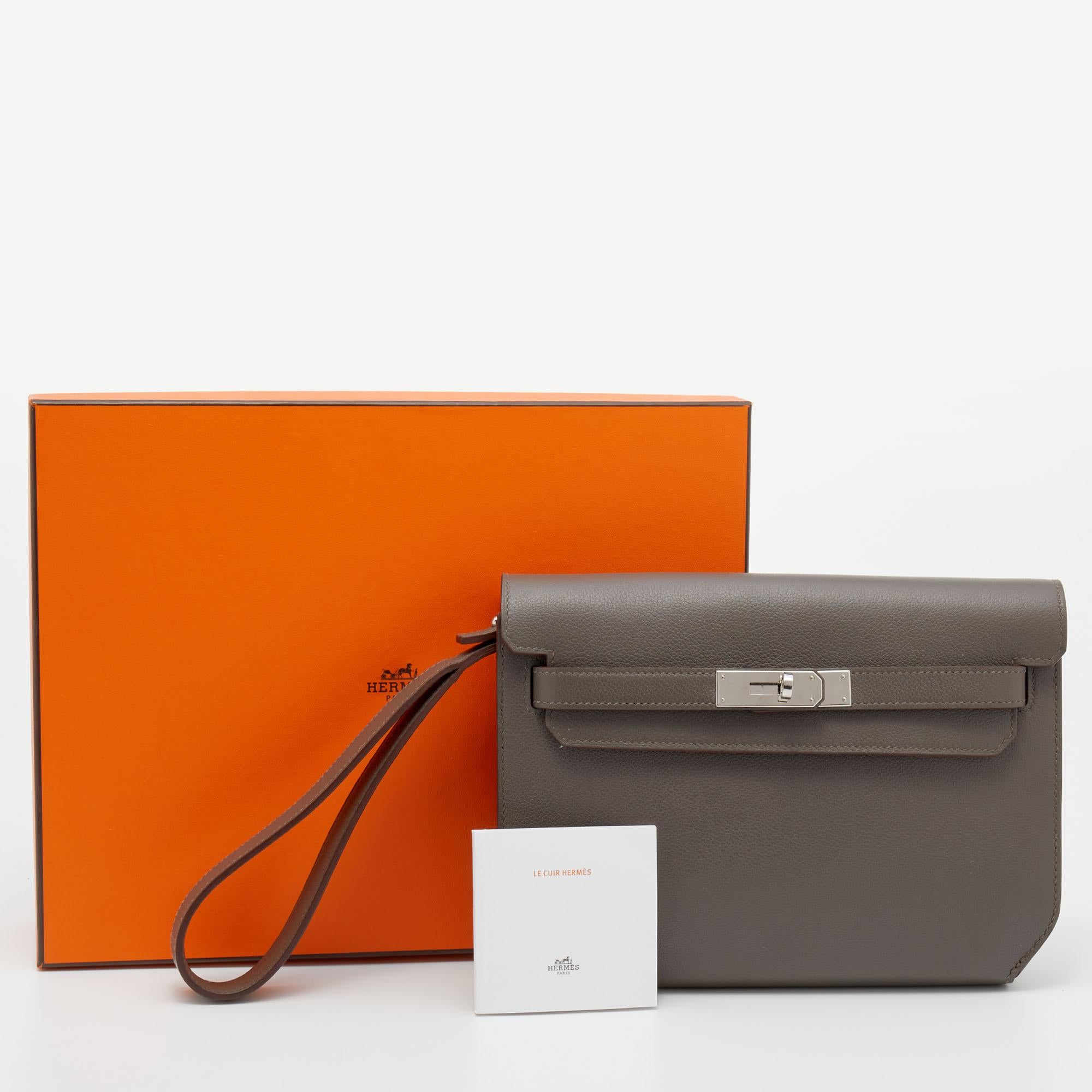 Hermes Etain Evercolor Leather Kelly Depeches 25 Pouch 5
