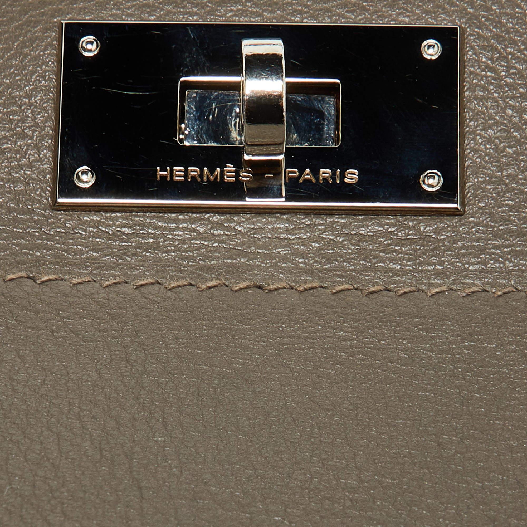 Hermes Etain Evercolor Leather Palladium Finish Toolbox 20 Bag 8
