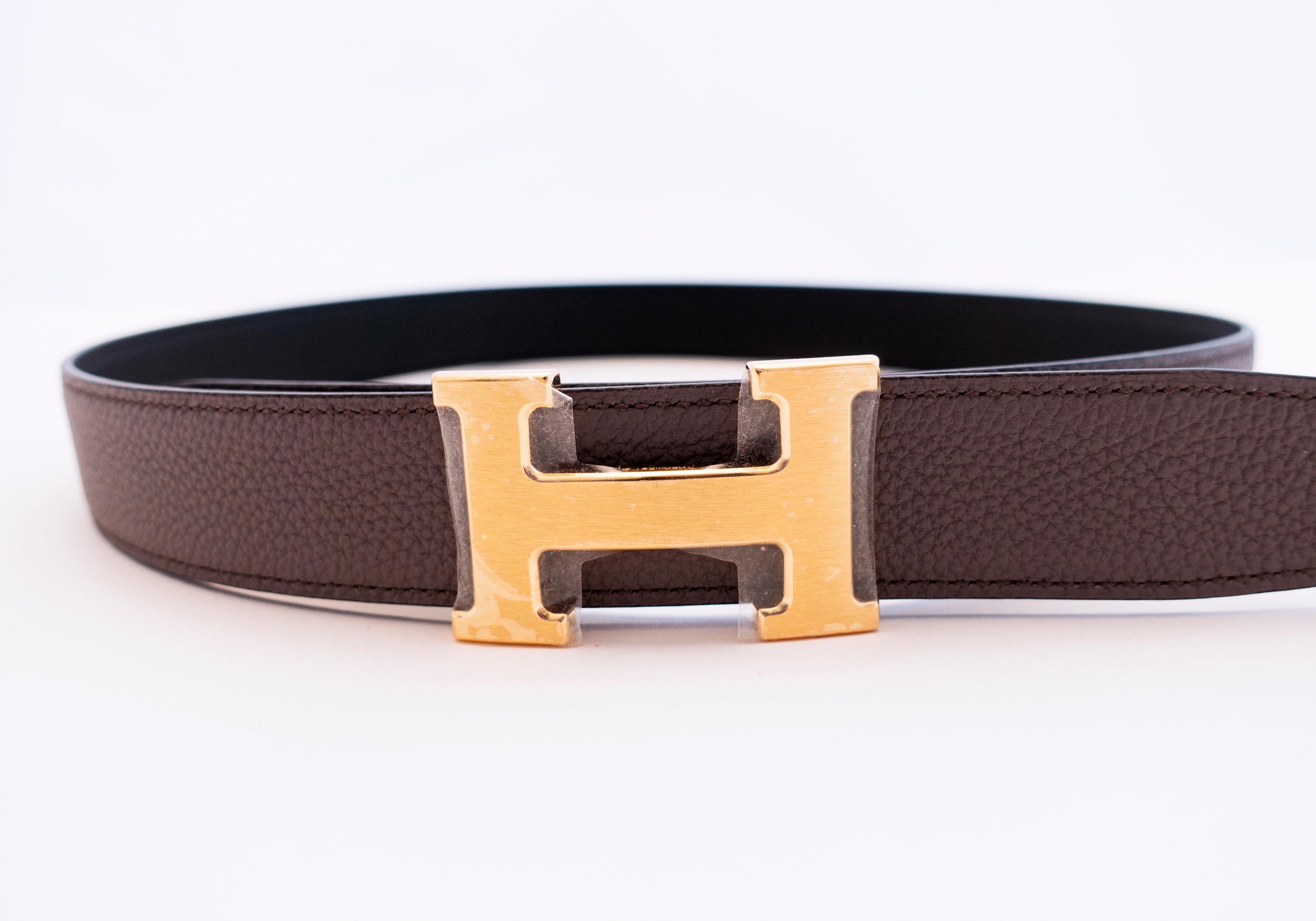 Hermes Etain Grey Black Reversible Constance Gold Belt Kit 32mm 85cm New GIFT! In New Condition For Sale In New York, NY