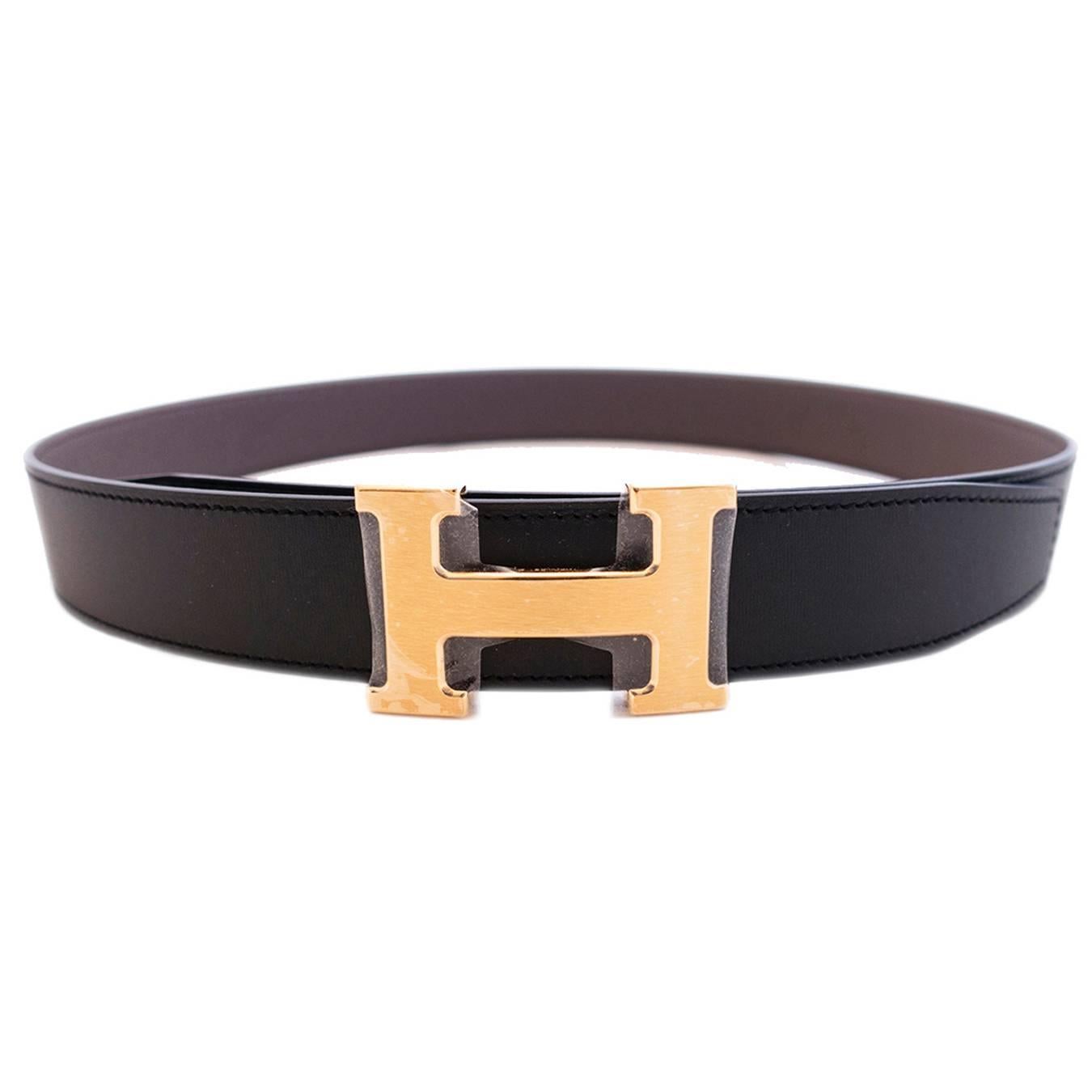 Women's or Men's Hermes Etain Grey Black Reversible Constance Gold Belt Kit 32mm 85cm New GIFT!