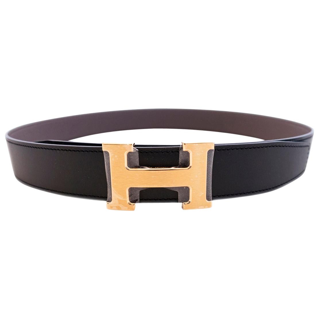 HERMES Constance Belt Kit 42mm Buckle & Reversible Black Gold Belt 95