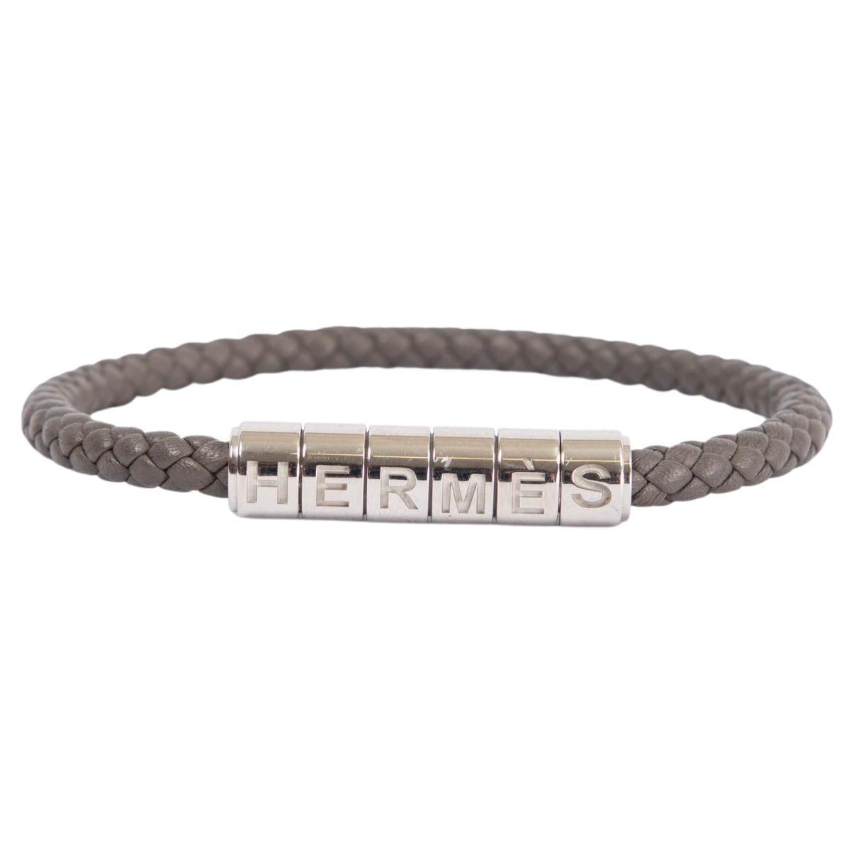 HERMES Etain grey braided Swift leather GOLIATH CODE Bracelet For Sale