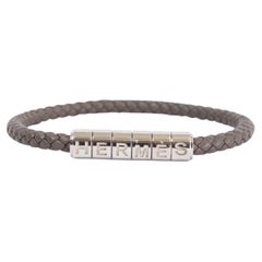 Vintage HERMES Etain grey braided Swift leather GOLIATH CODE Bracelet