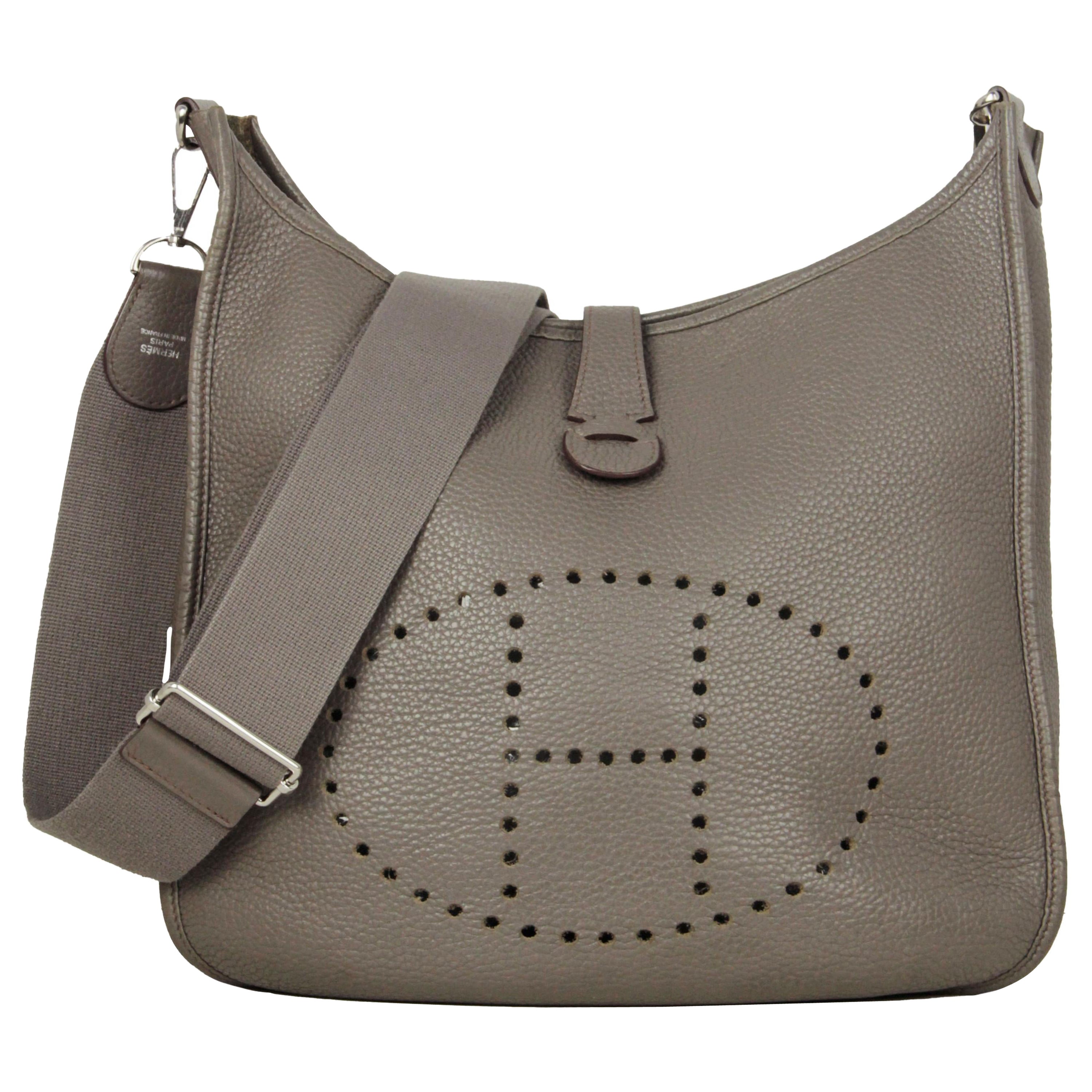 Hermes Etain Grey Clemence Leather Evelyne III GM Messenger Bag