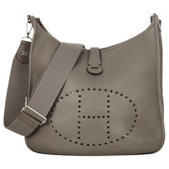 Hermes Etain Grey Clemence Leather Evelyne III GM Messenger Bag