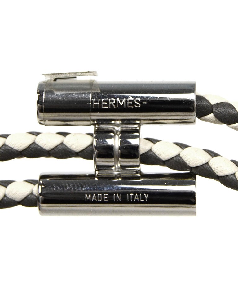 Hermes Etain Grey/Craie Bicolor Leather Tournis Tresse H Wrap Bracelet ...