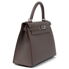 HERMES Etain grey Epsom leather KELLY 28 SELLIER Bag Phw