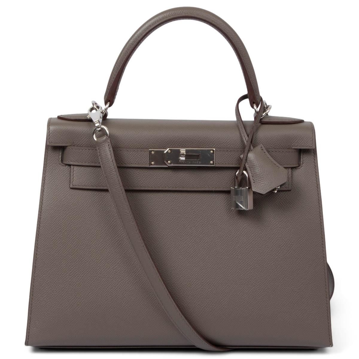 HERMES Etain grey Epsom leather KELLY 28 SELLIER Bag Phw 1