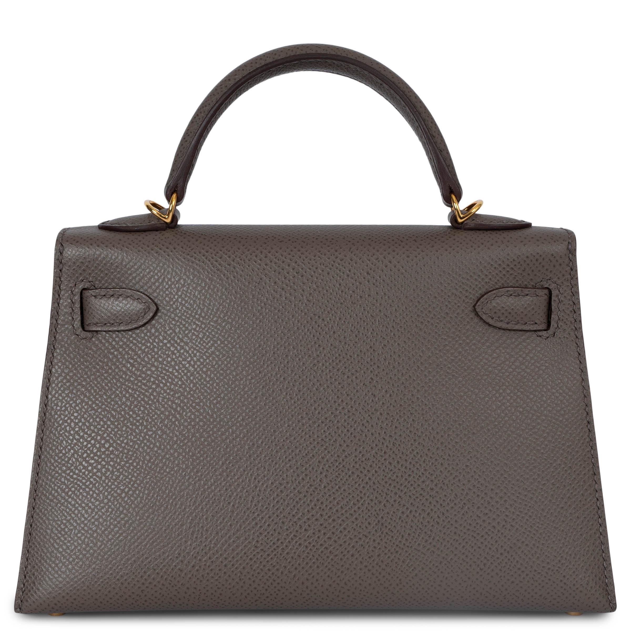 HERMES Etain grey Epsom leather MINI KELLY 20 SELLIER Bag Ghw In New Condition In Zürich, CH