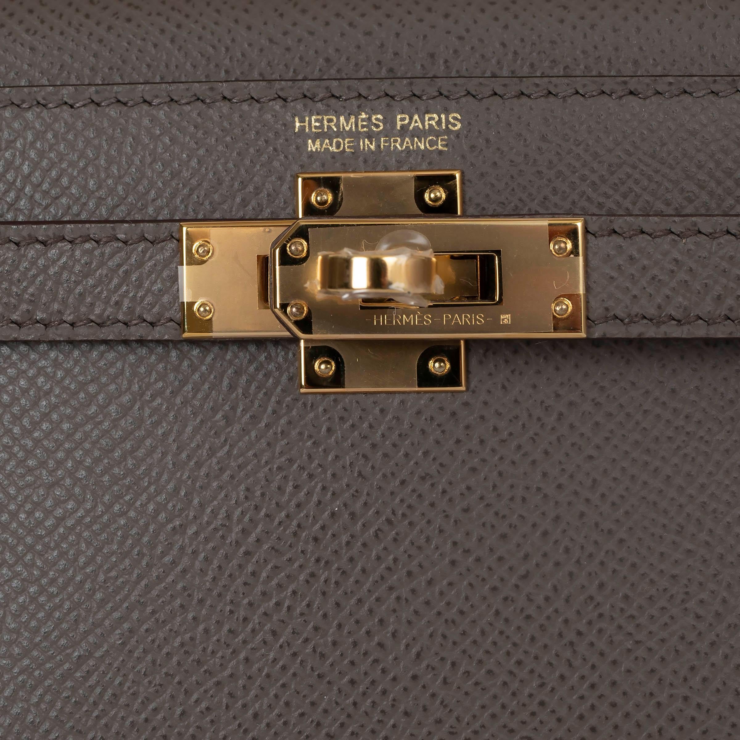 HERMES Etain grey Epsom leather MINI KELLY 20 SELLIER Bag Ghw 2