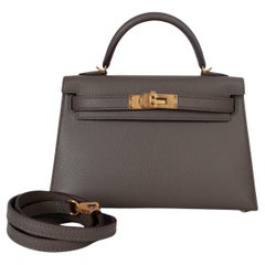 HERMES Etain grey Epsom leather MINI KELLY 20 SELLIER Bag Ghw