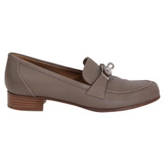 HERMES Etain cuero gris JULES KELLY LOCK Mocasines Zapatos Flats 38