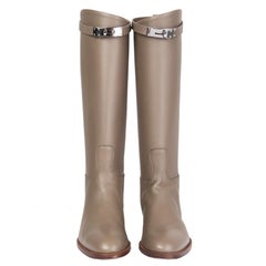 HERMES Etain grey leather JUMPING Knee High Flat Boots Shoes 40
