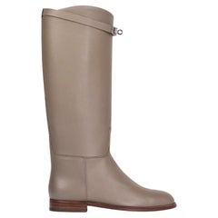 HERMES Etain pelle grigia JUMPING Stivali piatti alti al ginocchio Scarpe 40