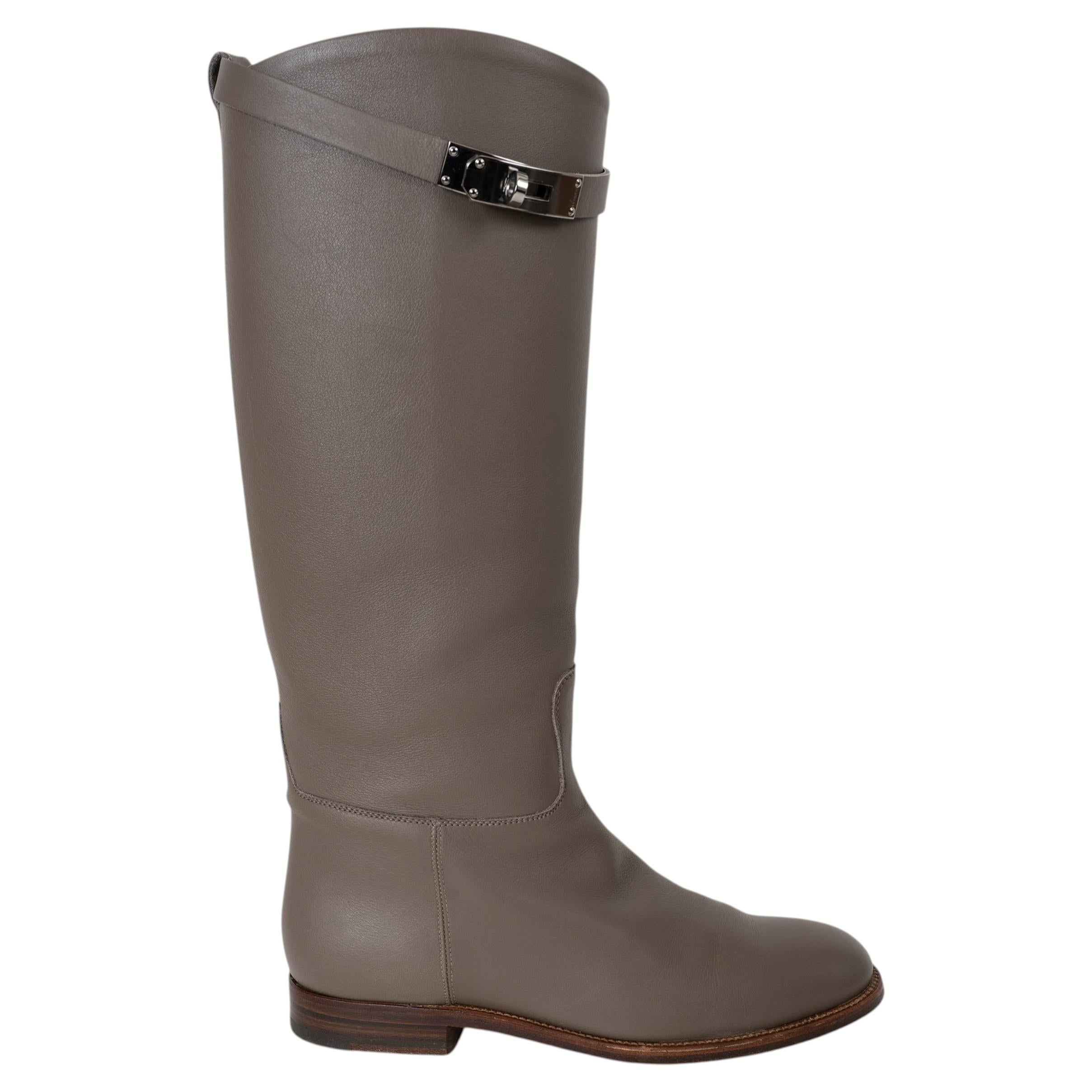 HERMES Etain grau Leder JUMPING RIDING Stiefel Schuhe 36.5