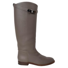 HERMES Etain grey leather JUMPING RIDING Boots Shoes 36.5