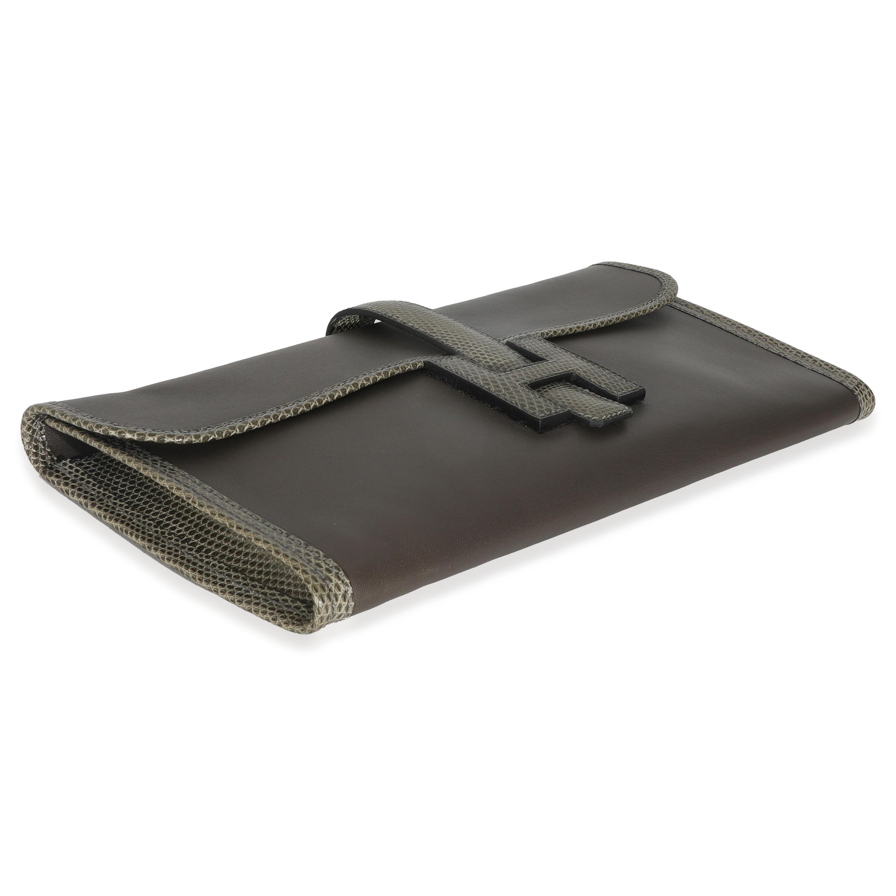 Hermès Etain Ombre Swift Lizard Jige Elan Touch 29 Clutch in vendita 2