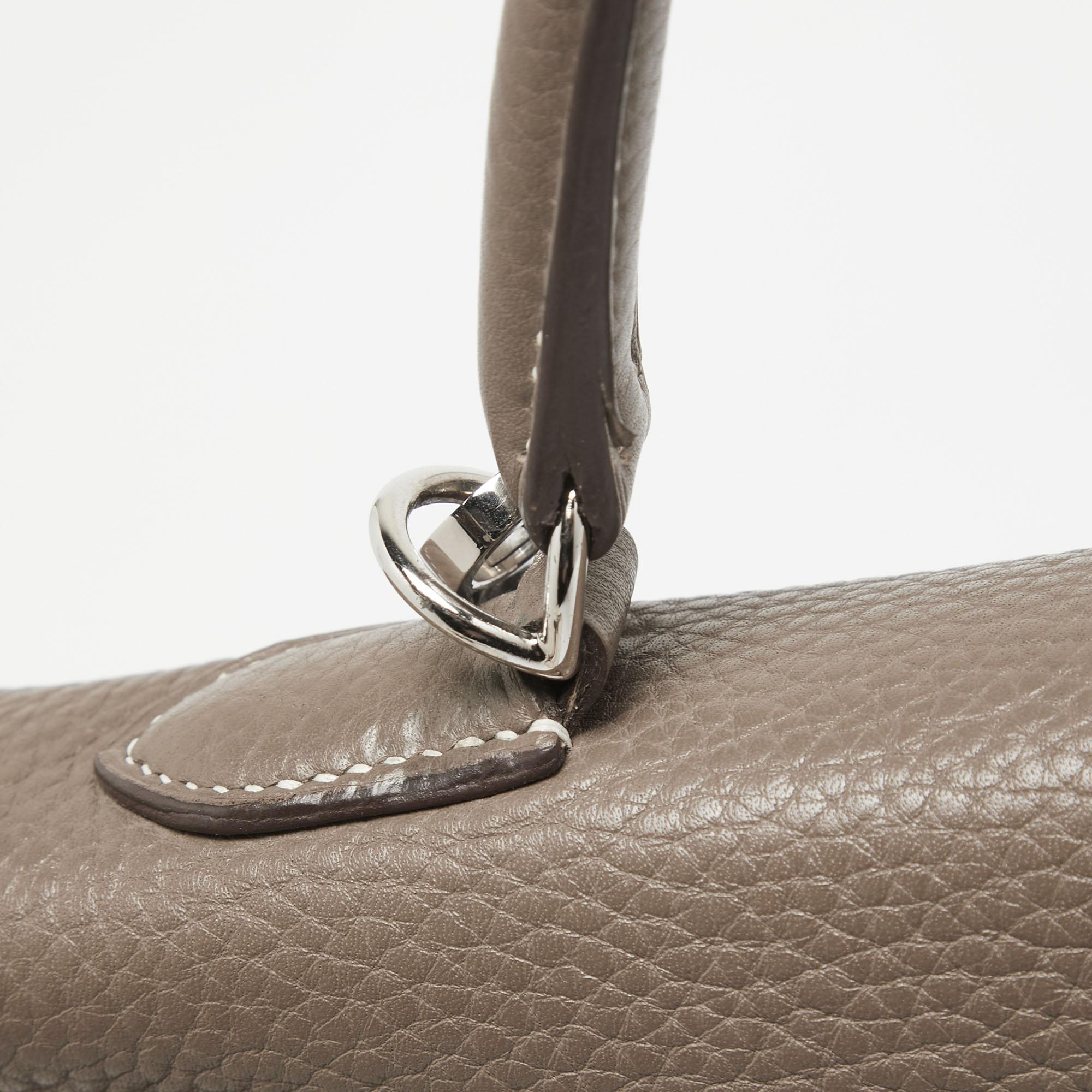 Hermes Etain Taurillion Clemence Leather Palladium Finish Kelly Retourne 35 Bag For Sale 3