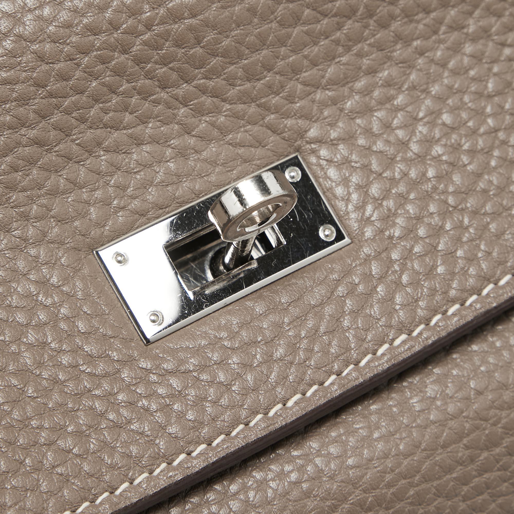 Hermes Etain Taurillion Clemence Leather Palladium Finish Kelly Retourne 35 Bag For Sale 4