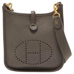 Used Hermes Etain Taurillon Clemence Leather Evelyne TPM Bag