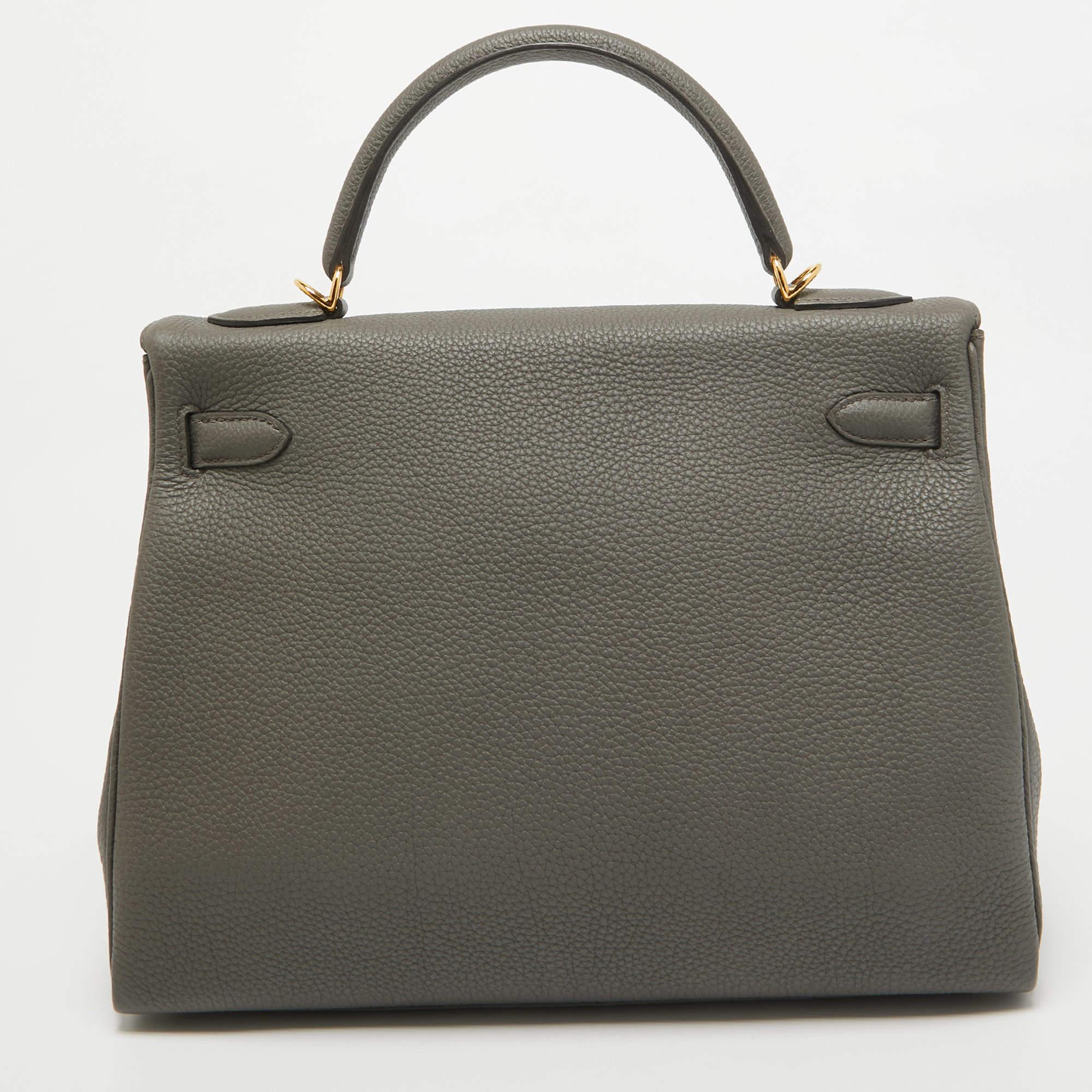 Hermes Etain Togo Leather Gold Finish Kelly Retourne 32 Bag In New Condition In Dubai, Al Qouz 2
