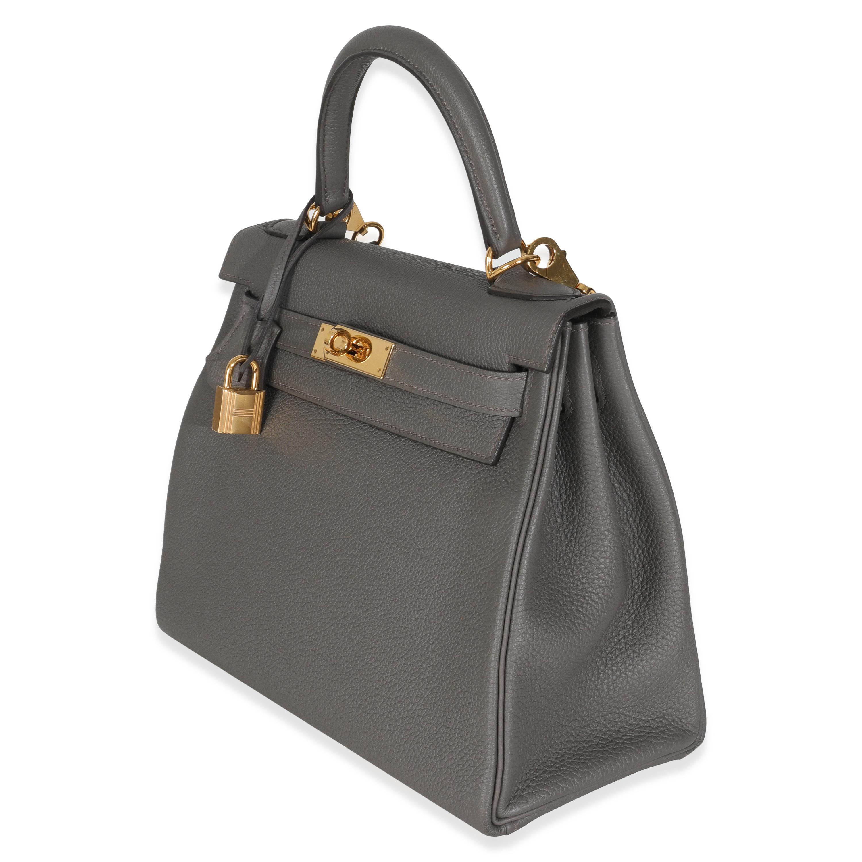 Gray Hermès Etain Togo Retourne Kelly 28 GHW For Sale