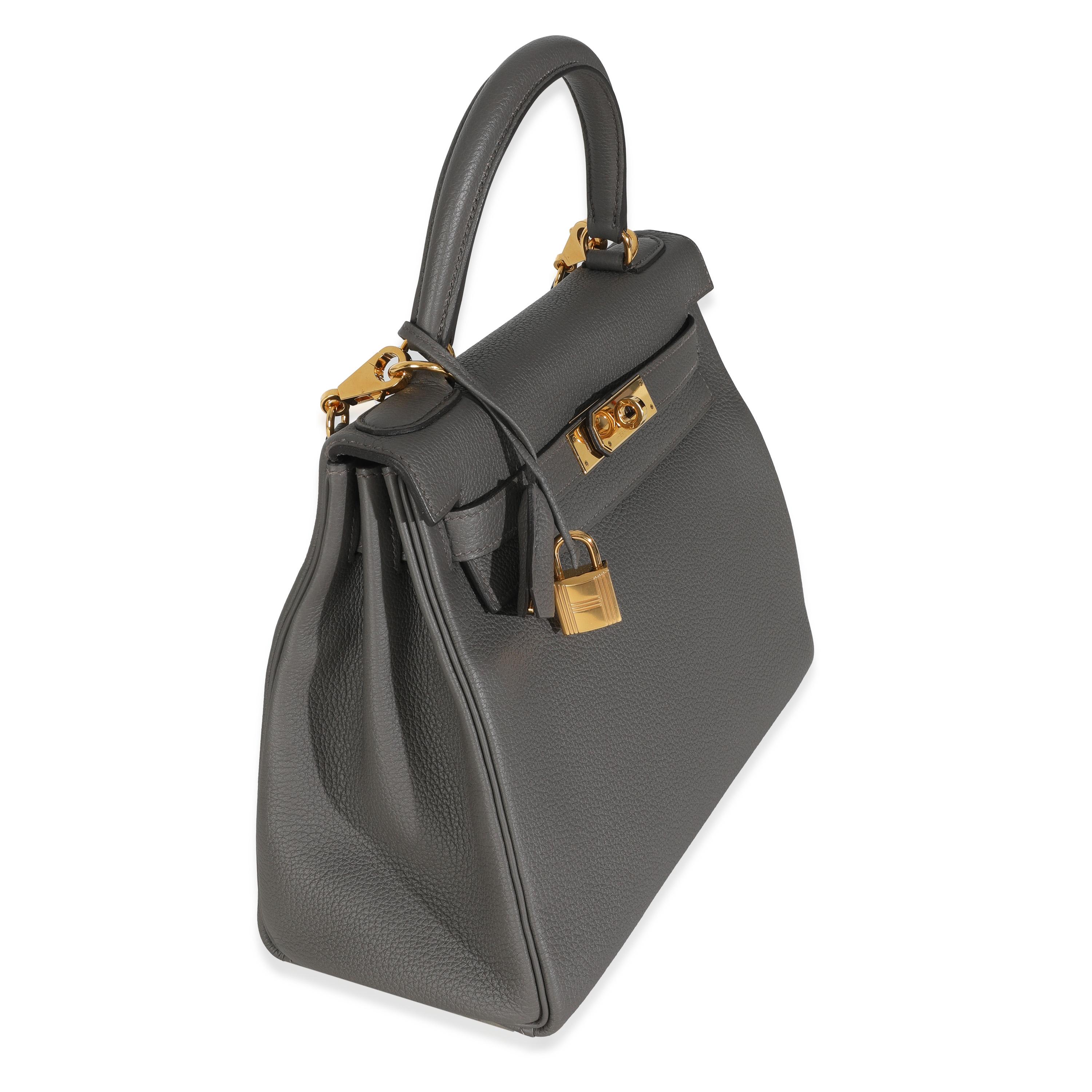 Hermès Etain Togo Retourne Kelly 28 GHW In Excellent Condition For Sale In New York, NY