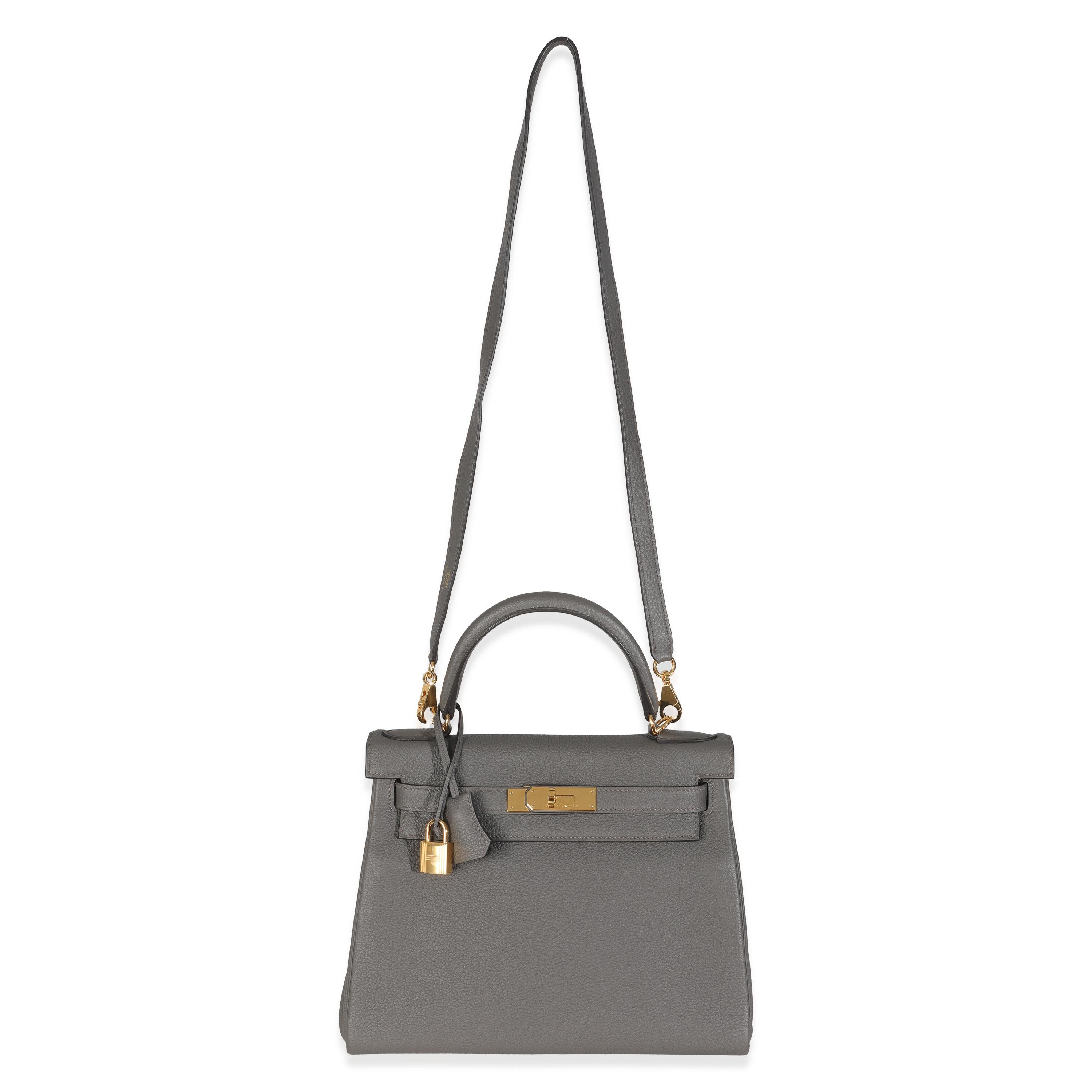 Women's or Men's Hermès Etain Togo Retourne Kelly 28 GHW For Sale
