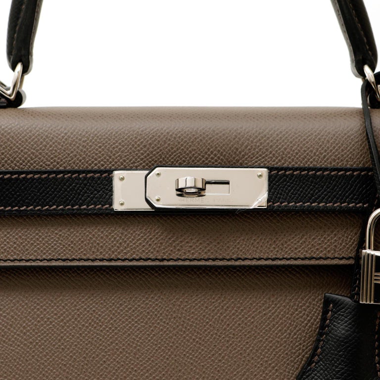 Hermès Special Order Etoupe and Black Epsom Sellier Kelly 32cm