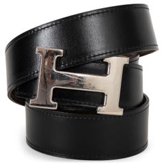 HERMES Etoupe & black leather 32MM CLASSIC H REVERSIBLE Belt 85
