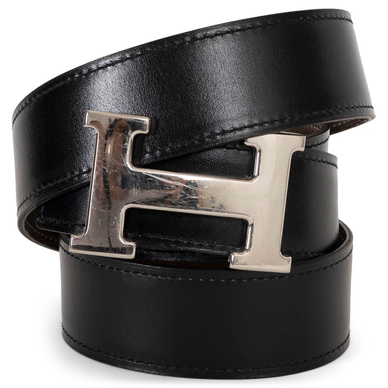 Hermes Elitage Belt 80 cm Black Etoupe Silver Hardware Hermes Etoupe Black 85cm Epsom Swift H Silver Buckle  main image 3