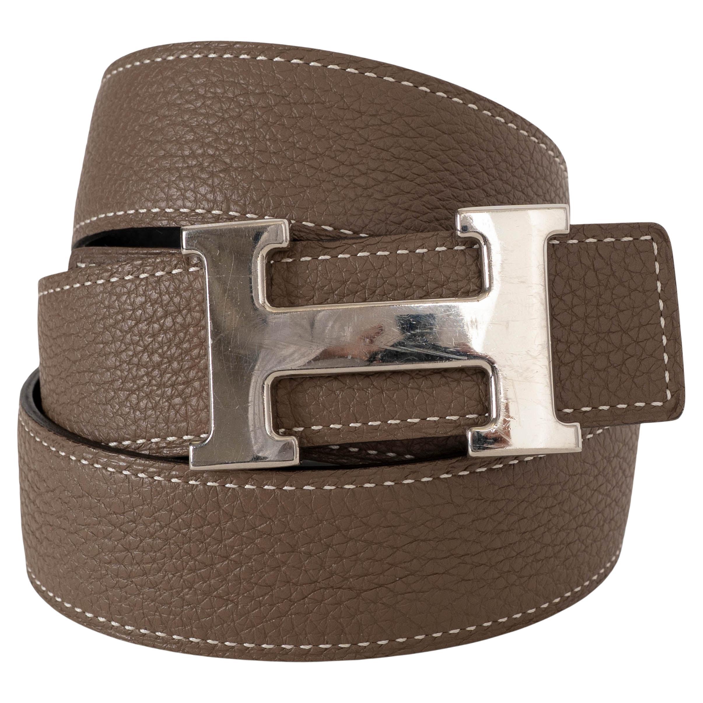 HERMES Etoupe 
black leather 32MM CLASSIC H REVERSIBLE Belt 85