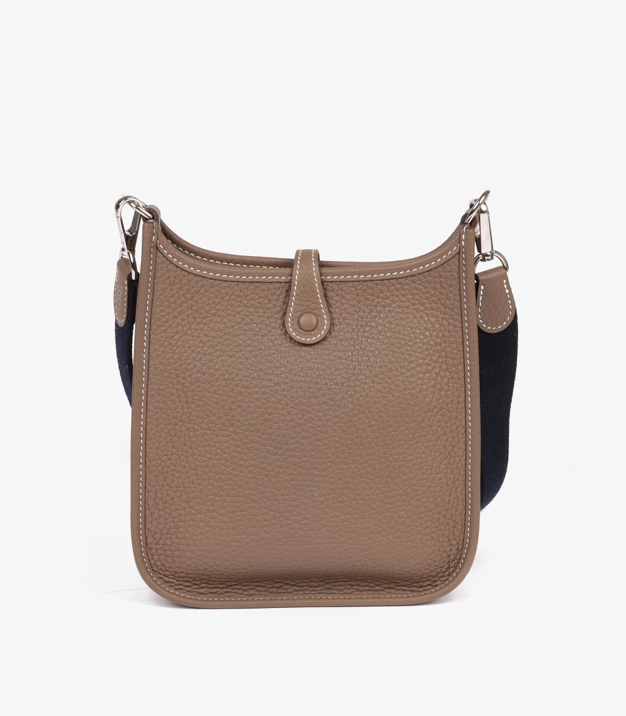 Brown Hermès Etoupe & Bleu Indigo Clemence Leather Amazone Evelyne TPM