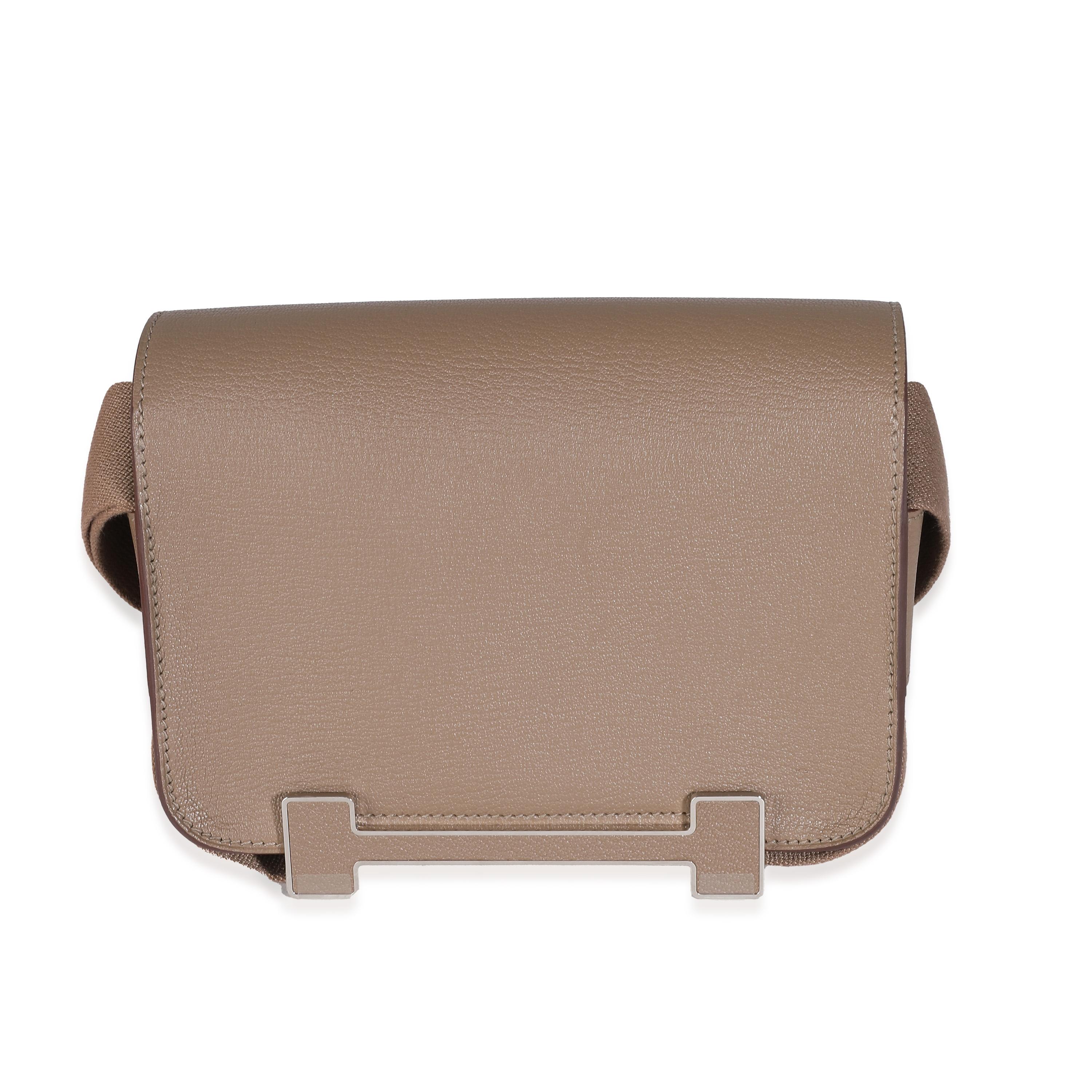 Listing Title: Hermès Etoupe Chevre Mysore Geta PHW
SKU: 141446
Condition: Pre-owned 
Handbag Condition: Pristine
Condition Comments: Item has no indication of wear.  Final sale. Plastic along hardware.
Brand: Hermès
Model: Geta
Origin Country: