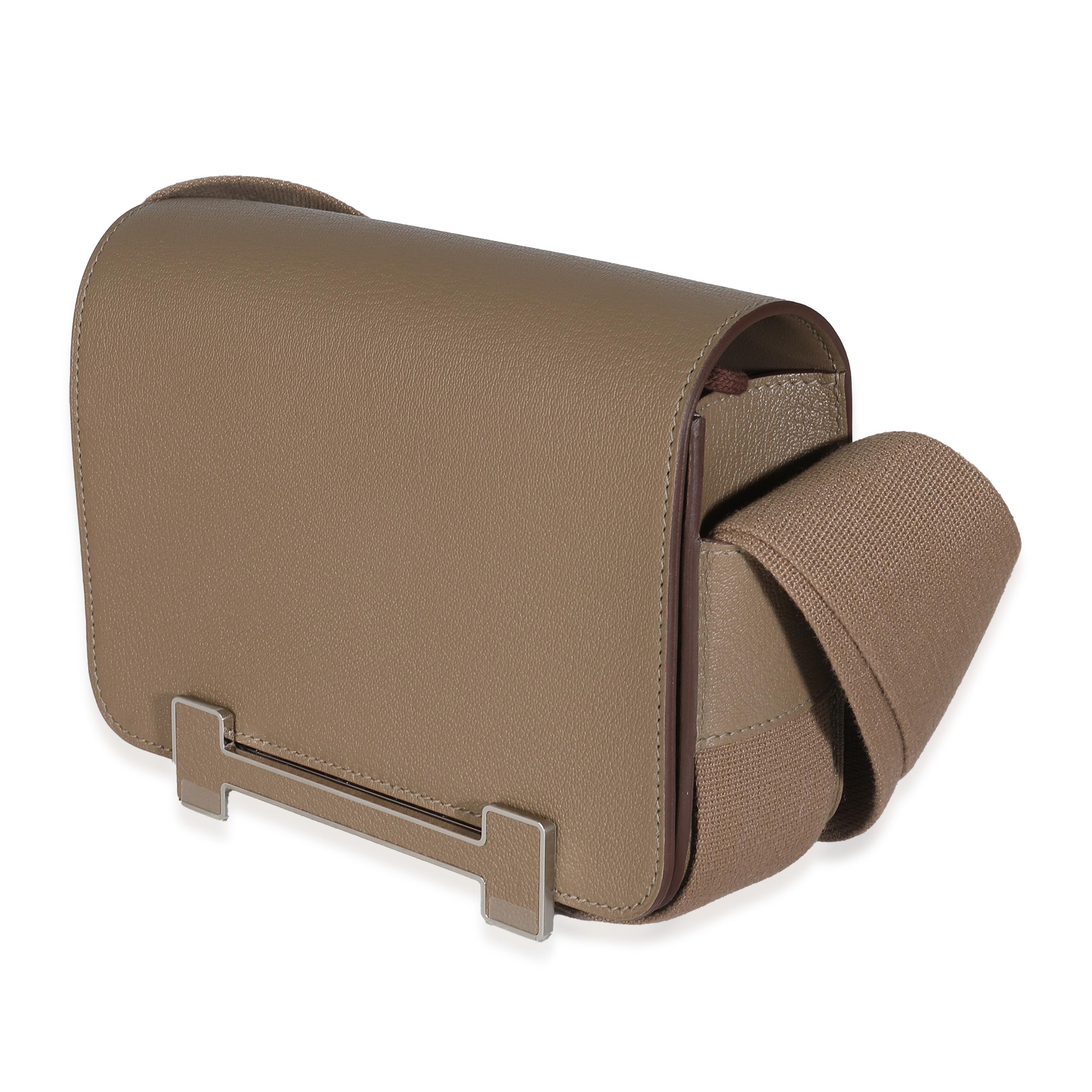 Hermès Etoupe Chevre Mysore Geta PHW In Excellent Condition For Sale In New York, NY