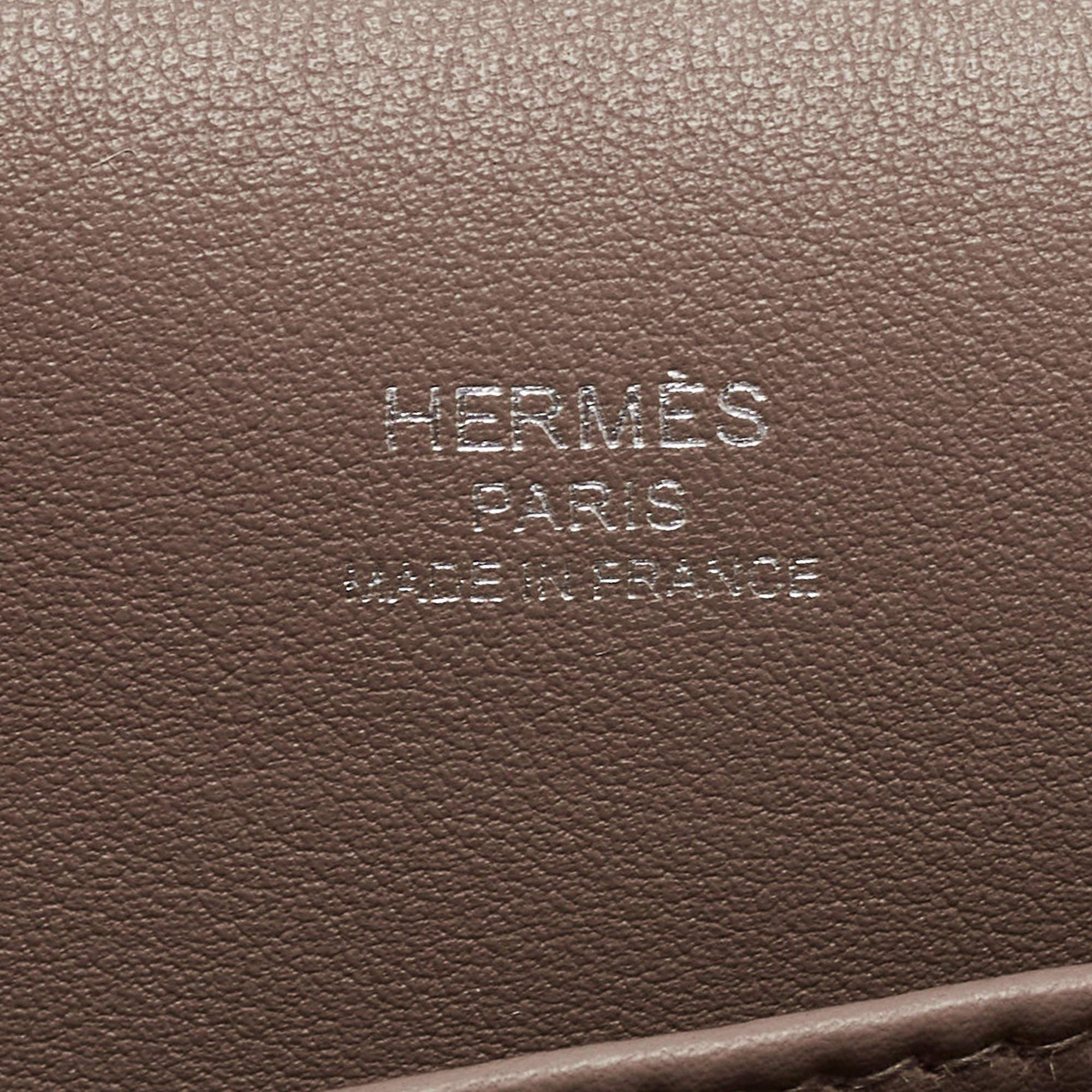 Hermès Etoupe Chèvre Mysore Leather Palladium Finish Geta Sangle Bag 7