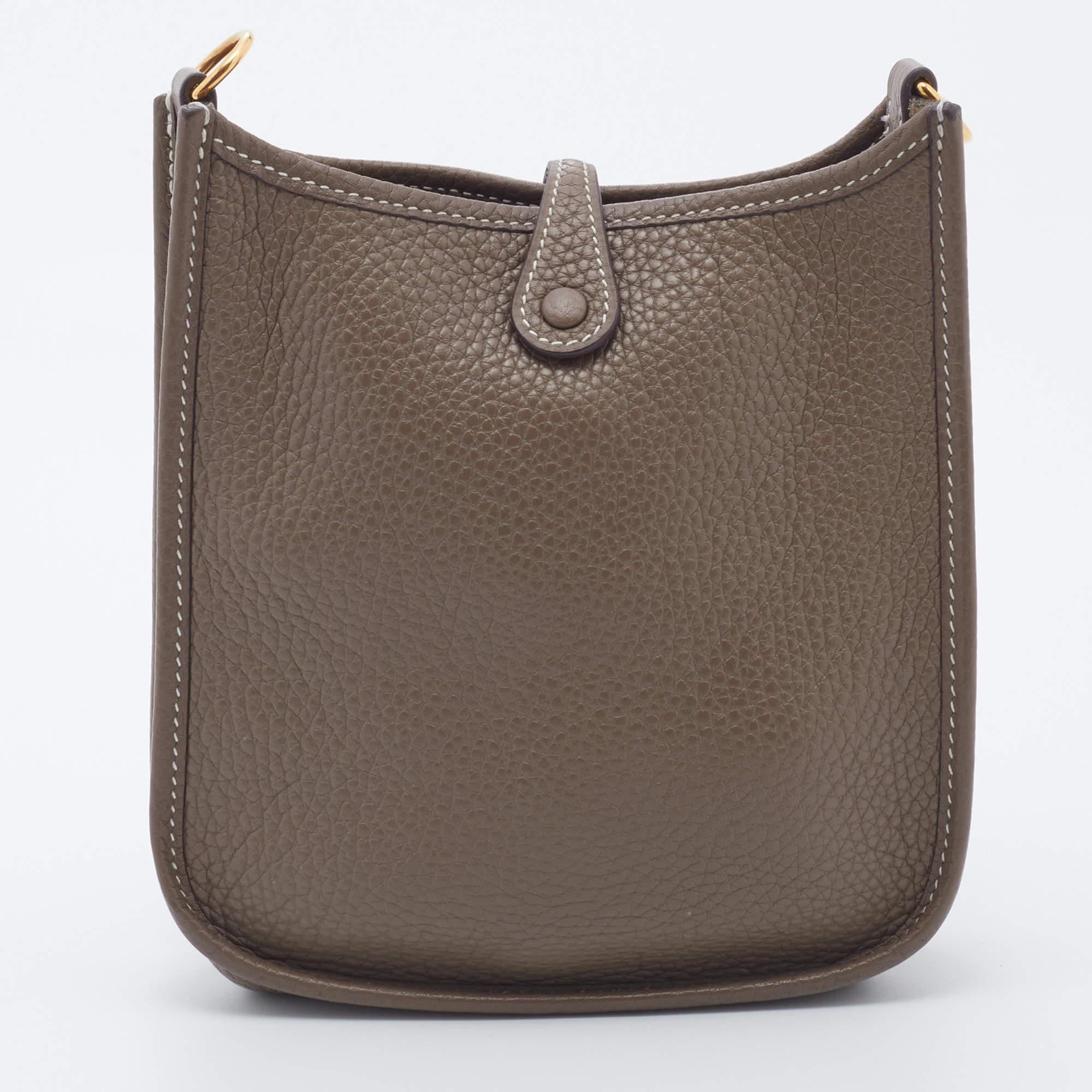 Hermes Etoupe Clemence Leather Evelyne TPM Bag 1