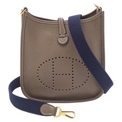 Used Hermes Etoupe Clemence Leather Evelyne TPM Bag