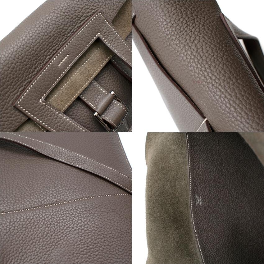 Women's Hermes Etoupe Clemence Leather Halzan 31 Bag PHW For Sale