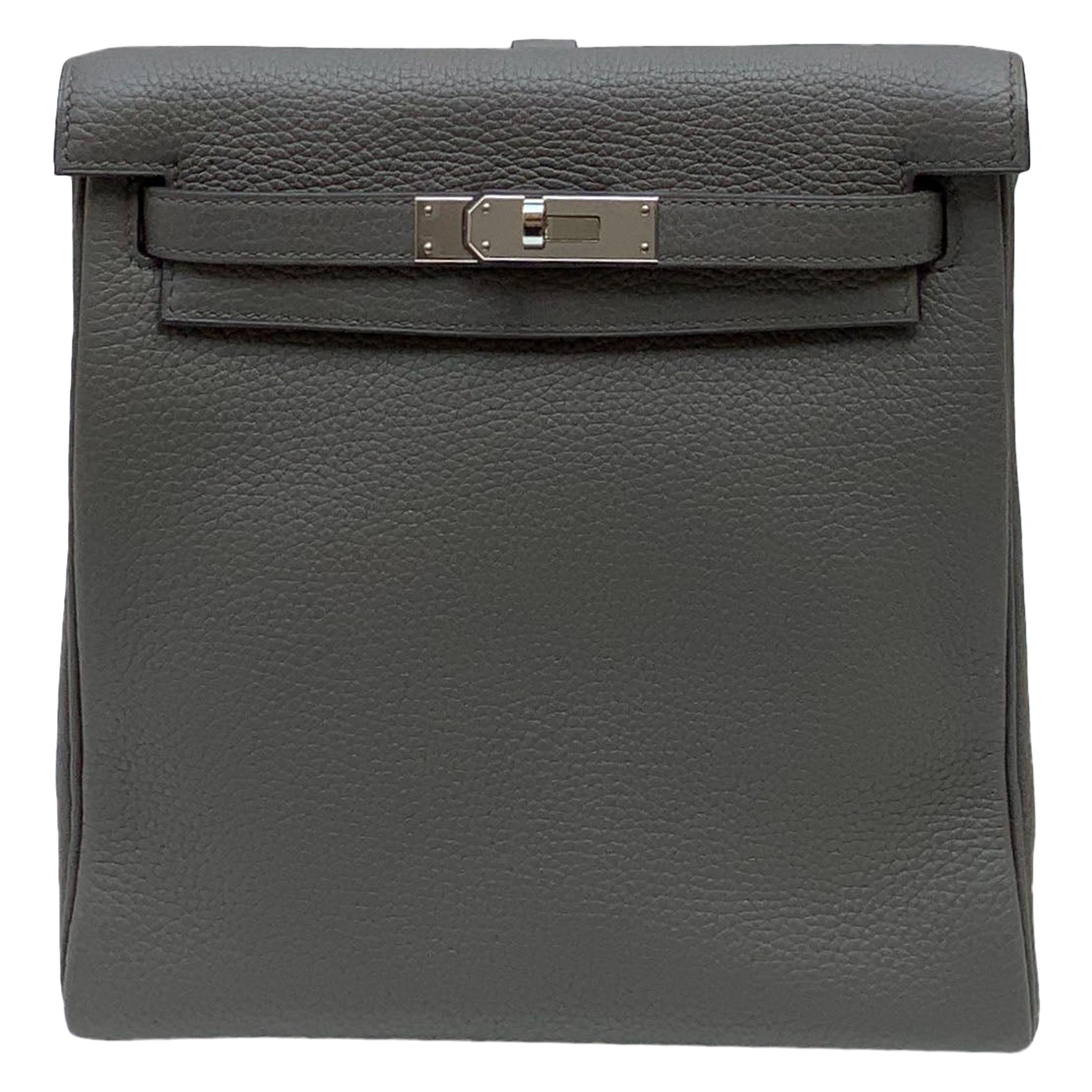 Hermès Etoupe Clémence Leather Kelly Ado II Backpack