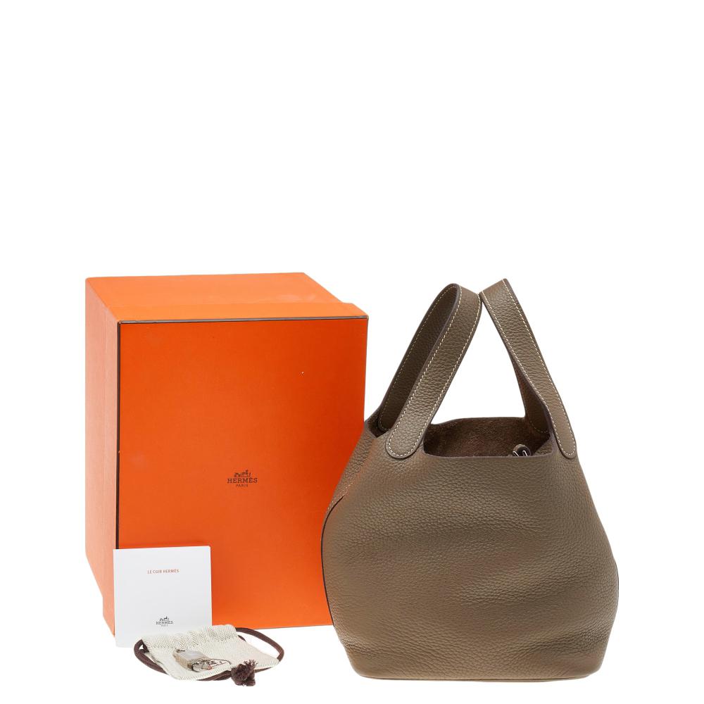 Hermes Etoupe Clemence Leather Picotin Lock PM Bag 7