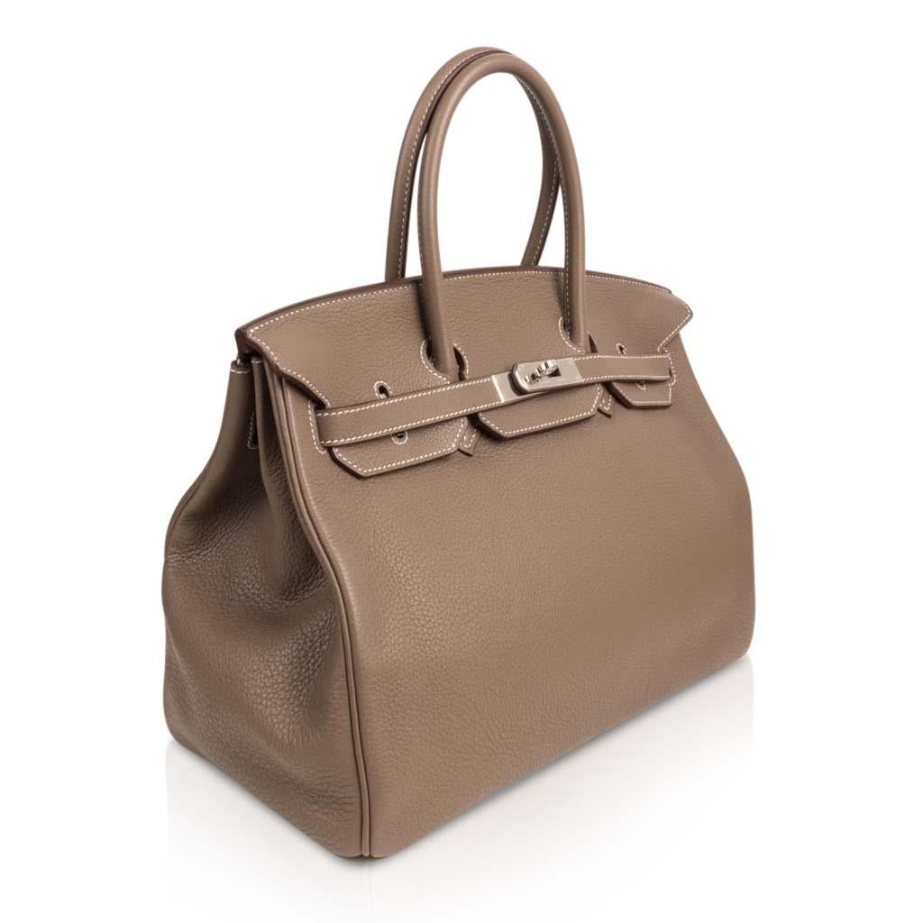 Hermes Birkin 35 Bag Etoupe Clemence Leather Palladium Hardware 1