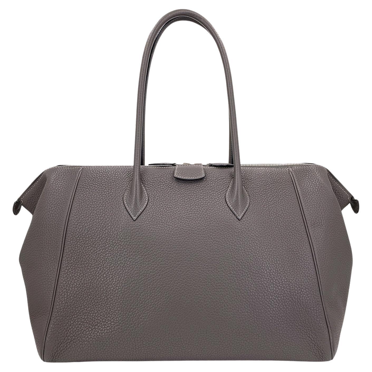 Hermès Etoupe Clemence Paris Bombay 37 Tote Bag PHW Taupe 68061 For Sale