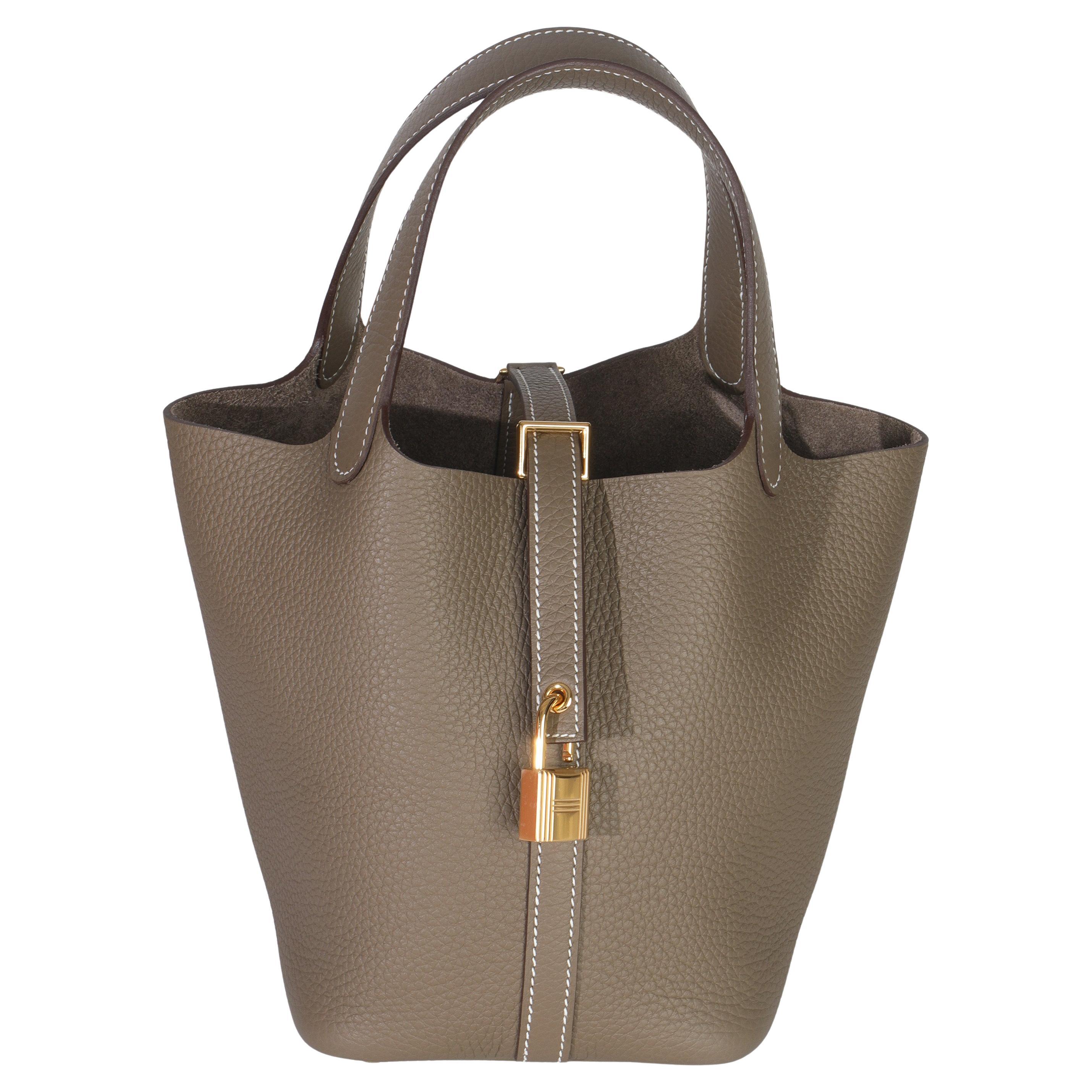 Hermès Etoupe Clemence Picotin Lock 18 PM GHW For Sale