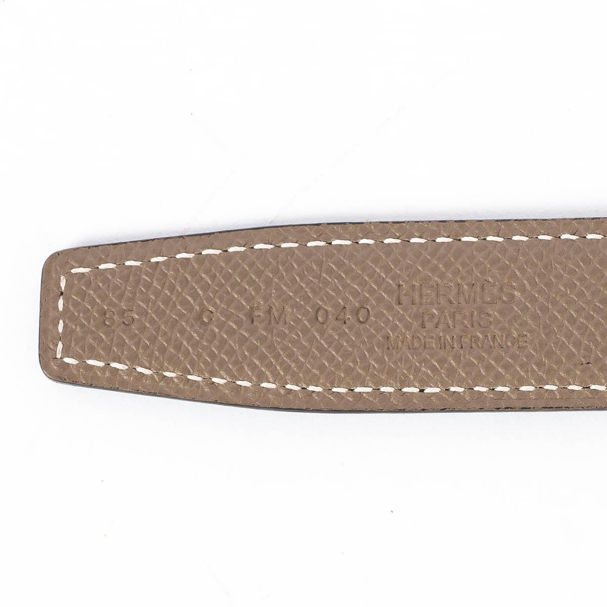 HERMES Etoupe Epsom black Swift leather GAMMA 24mm Reversible Belt 85 For Sale 8