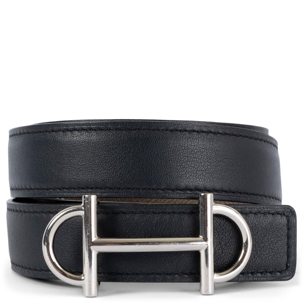 Women's HERMES Etoupe Epsom black Swift leather GAMMA 24mm Reversible Belt 85 For Sale