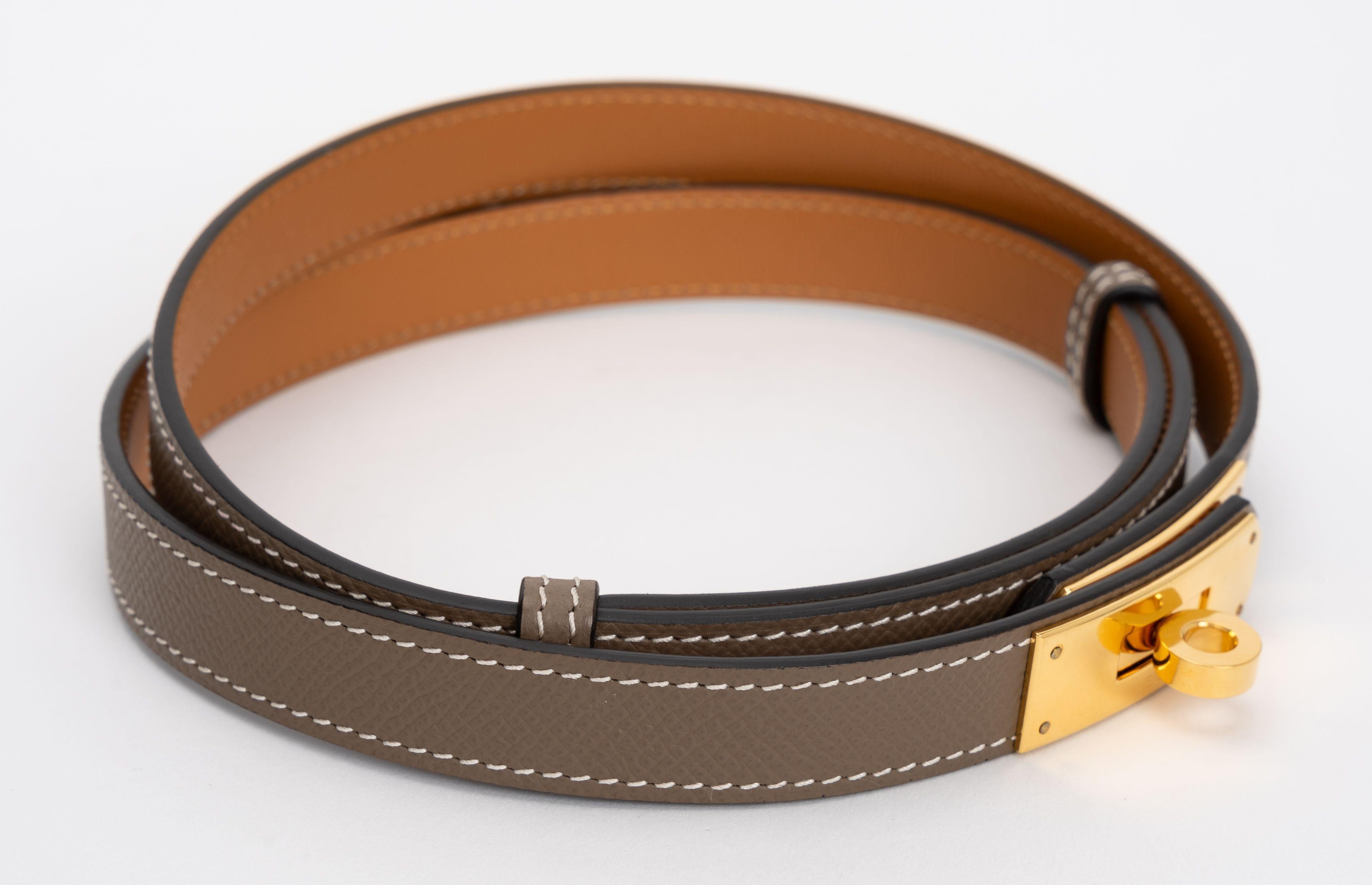 Women's Hermes Etoupe Epsom Gold Kelly Belt For Sale