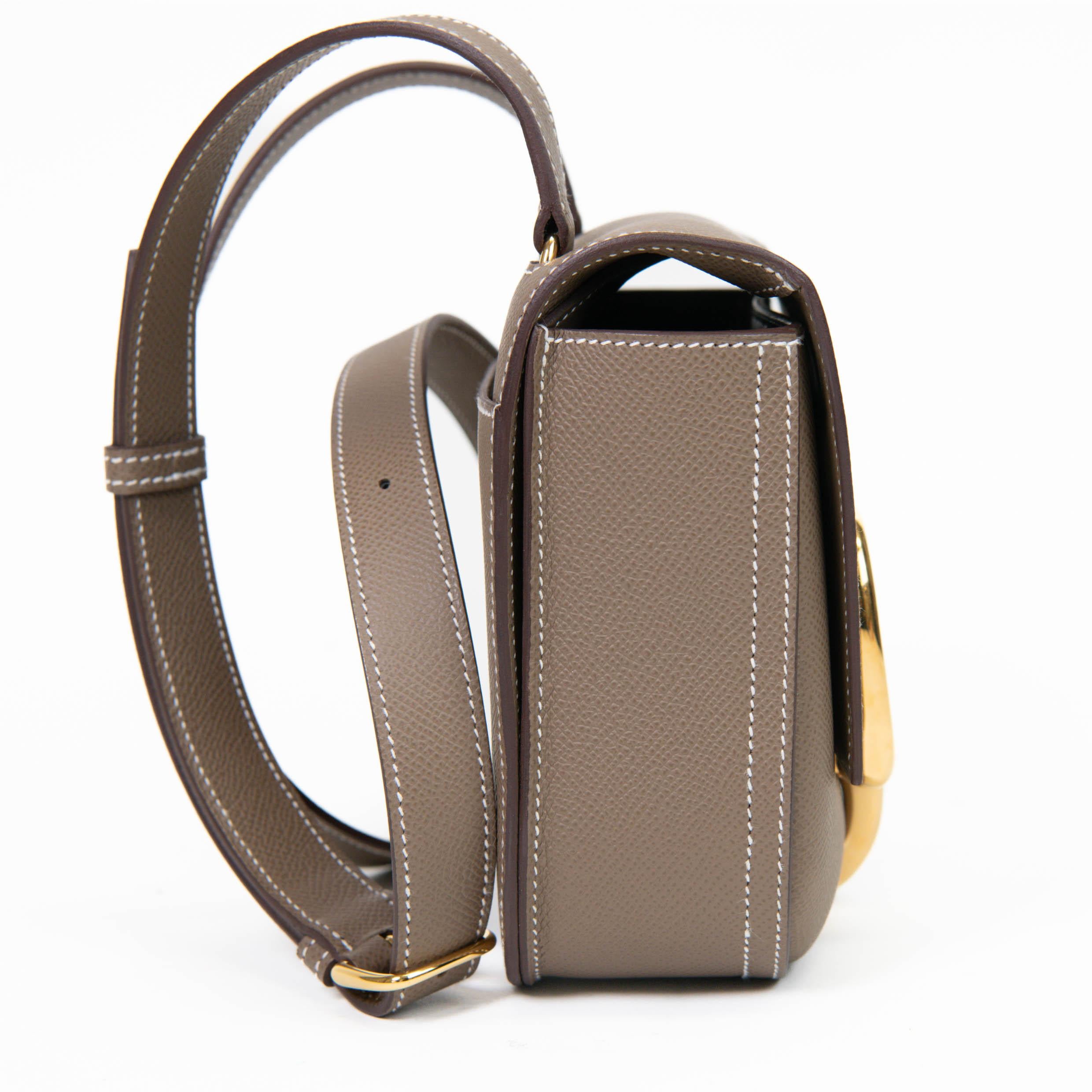 Hermes Etoupe Epsom Leather Della Cavalleria Mini Bag GHW In Excellent Condition For Sale In Corona Del Mar, CA
